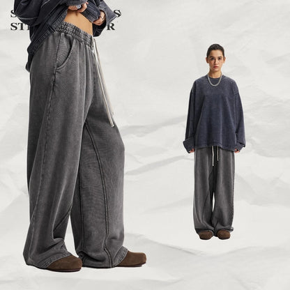 Custom LOGO Men's New 380G Heavy 100% Cotton 2025 Loose Retro Wide Leg Scattered Sports Casual Pants