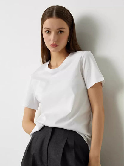 SuyaDream,Women Solid T shirts, 10%Silk 58%Cotton, V Neck, Short Sleeved Tee, 2025 Summer Candy Colors Basic Cozy Top