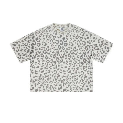 Custom LOGO men's new summer 240G cotton polyester American retro BOXY leopard print short-sleeved T-shirt casual loose top