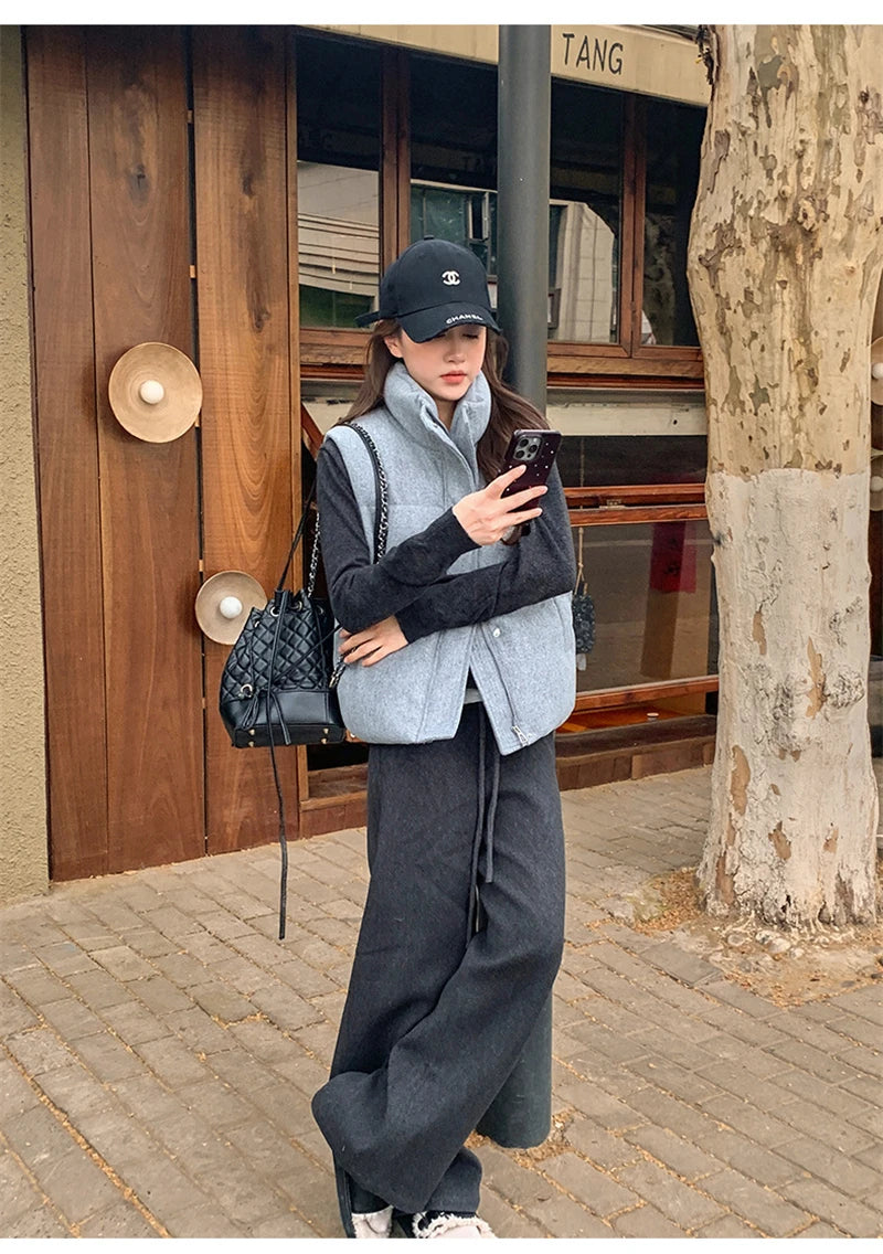 Short Down cotton Vest Women's 2025 Korean Fashion New Stand-up Sleeveless Zipper Student Vest Jacket Black Gray Waistcoat Tide