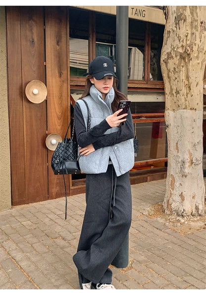 Short Down cotton Vest Women's 2025 Korean Fashion New Stand-up Sleeveless Zipper Student Vest Jacket Black Gray Waistcoat Tide