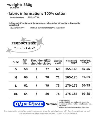 Custom LOGO men's American striped 100% cotton sweater 380G college style contrasting color lapel couple commuter sweater