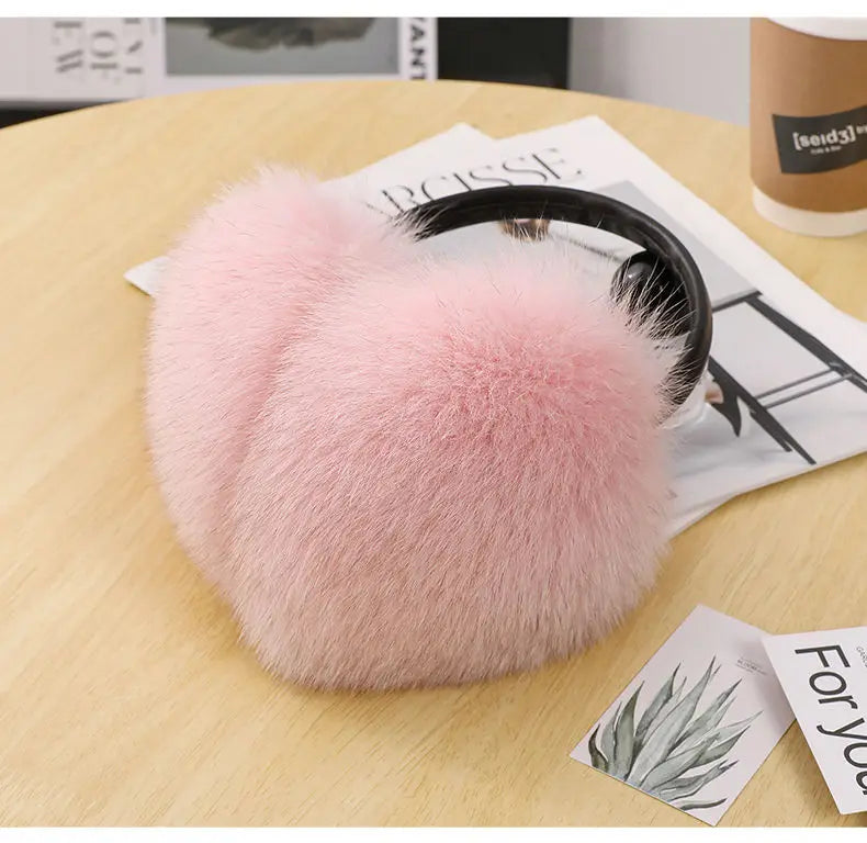 New Arrival Women 100% Real Fox Fur Ear Cover Plush Genuine Fox Fur Earmuff Winter Lady Big Pompoms Fox Fur Fluffy Earmuffs Warm