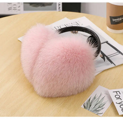 New Arrival Women 100% Real Fox Fur Ear Cover Plush Genuine Fox Fur Earmuff Winter Lady Big Pompoms Fox Fur Fluffy Earmuffs Warm