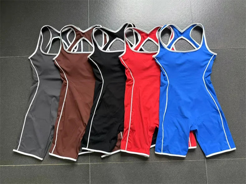 TRY TO BN Yoga Jumpsuit Sports Hollow Back Breathable Contrasting Color Bodysuit Fitness One Piece Set Running Gym Woman Clothes