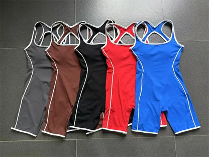 TRY TO BN Yoga Jumpsuit Sports Hollow Back Breathable Contrasting Color Bodysuit Fitness One Piece Set Running Gym Woman Clothes