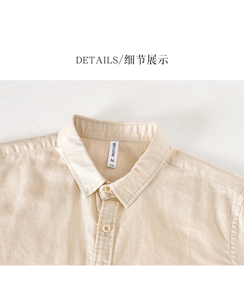 Summer Linen Cotton Men's POLO Collar Shirt Casual Business Short Sleeved Cardigan Fashion Loose Breathable Comfortable T-shirt