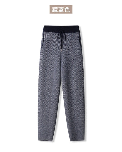 Soft 100% Merino Wool Straight-leg Pants For Men Jacquard Warm Knitted Pants Autumn Winter Thick Bottom Wear