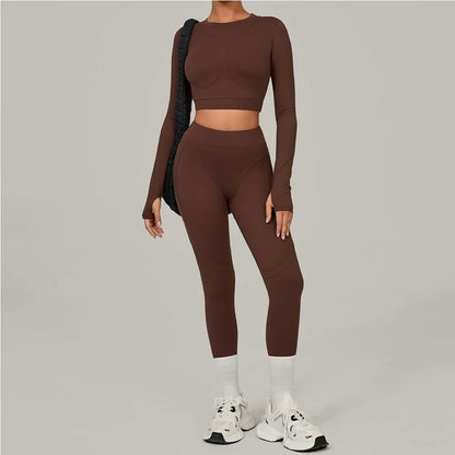 SWELTERING Yoga Suit Women Tracksuit 2PCS Sports Set Fitness Set Quick-Drying Gym Set Running Workout Long Sleeve Yoga Clothing