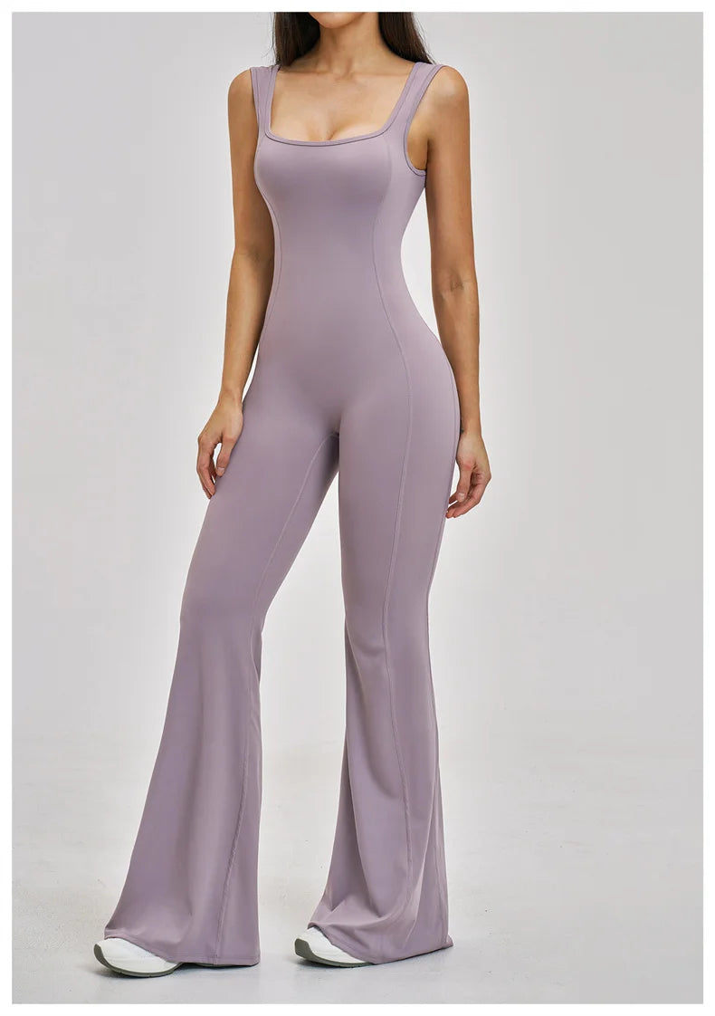 TRY TO BN Women Yoga Jumpsuit Beautiful Back High Strength Fitness Workout Bodysuit One Piece Sportswear Flare Pants Gym Clothes