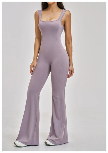 TRY TO BN Women Yoga Jumpsuit Beautiful Back High Strength Fitness Workout Bodysuit One Piece Sportswear Flare Pants Gym Clothes