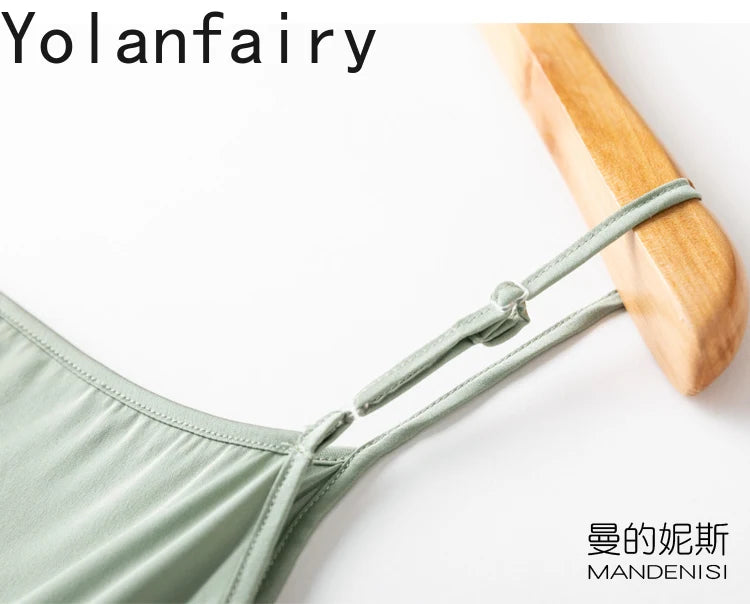 YOLANFAIRY 19momme 93% Mulberry Silk Spaghetti Strap Dress for Women Elegant Mid-length Sexy Real Silk Summer Dresses Woman 원피스