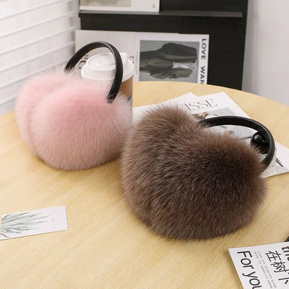 New Arrival Women 100% Real Fox Fur Ear Cover Plush Genuine Fox Fur Earmuff Winter Lady Big Pompoms Fox Fur Fluffy Earmuffs Warm
