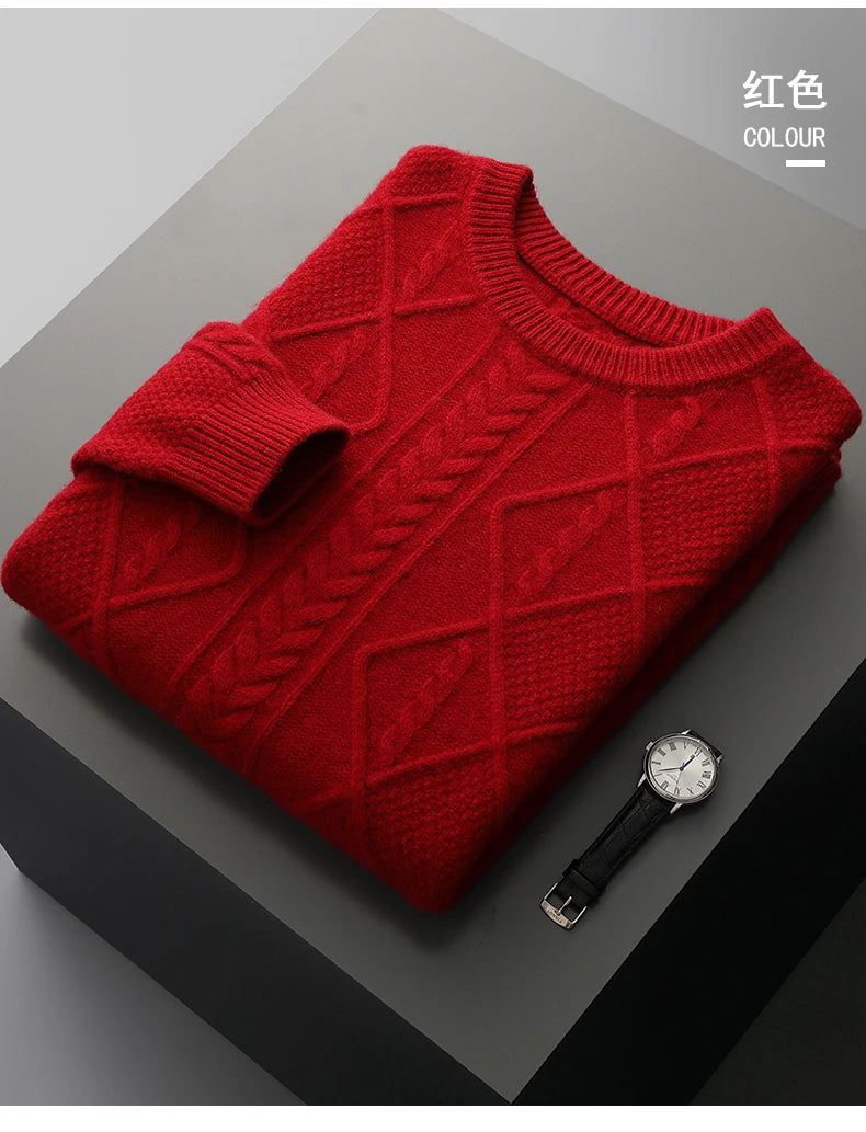 100% Pure Merino Wool Pullover 2025 Autumn/Winter New Men's Round Neck Business Casual Cashmere Sweater Loose Solid Color Tops
