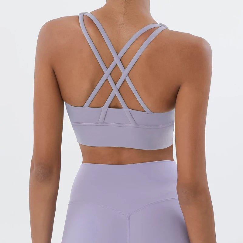SOISOU Top Women Bra Cropped Bralette Gym Yoga Sports Bra Cross Sexy Back Female Bra Breathable Top Women's Underwear 25 Colors