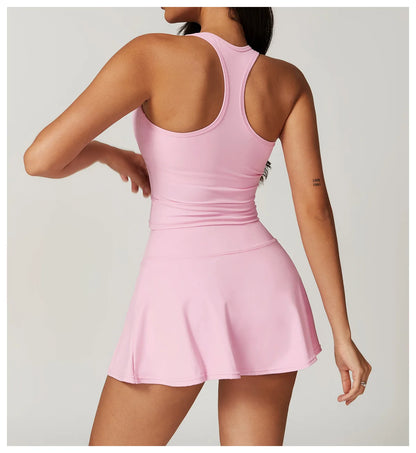 Custom LOGO women's beautiful back tight yoga set quick-drying high waist hip lift running fitness sports skirt 2-piece set