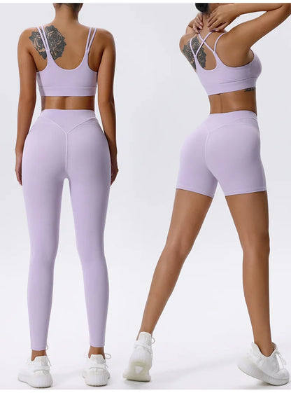 2PCS Yoga Set Sportswear Women Tracksuit Athletic Wear Pilates Fitness Suit Gym Clothes Workout Push Up Sports Bra Leggings Suit