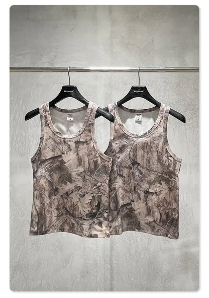 Custom LOGO men's 315G cotton polyester summer American street camouflage loose sports vest shorts outdoor fitness set