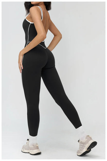 TRY TO BN Sports Jumpsuit Gym Contrast Color Sportswear Backless Fitness Workout One Piece Bodysuit Running Yoga Women Clothing