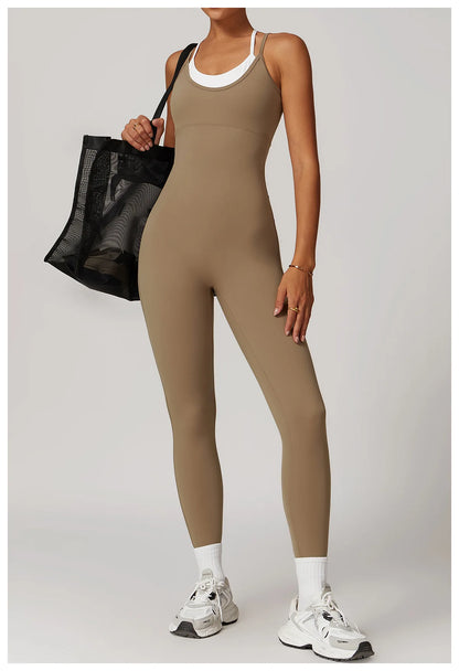 Color Blocked Jumpsuit Gym Set Women Yoga Suit Back Cross Sportswear Women Sports Jumpsuit Fitness Rompers Workout Bodysuits