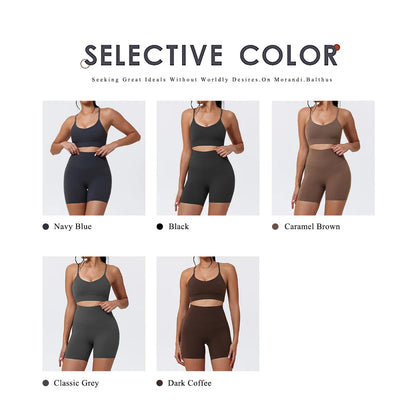 Hearuisavy Sports Shorts Set 2Pcs Women High Waisted Breathable Yoga Pants Gym Running Shock Proof Comfort Pilates Sports Bra