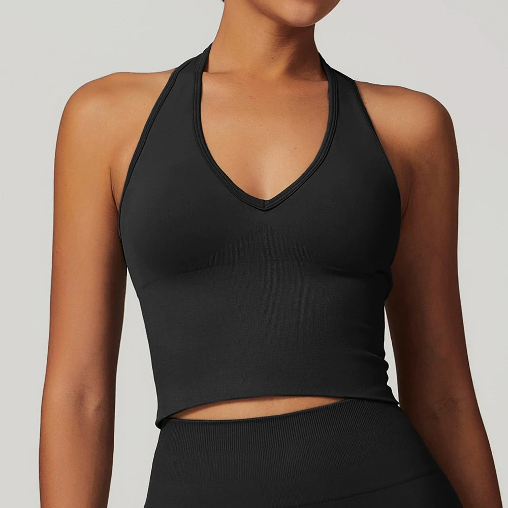 Sexy Seamless Sports Bras Halter Yoga Bra Women Fitness Gym Top Shockproof Running Workout Fast Dry Underwear Female Yoga Vest