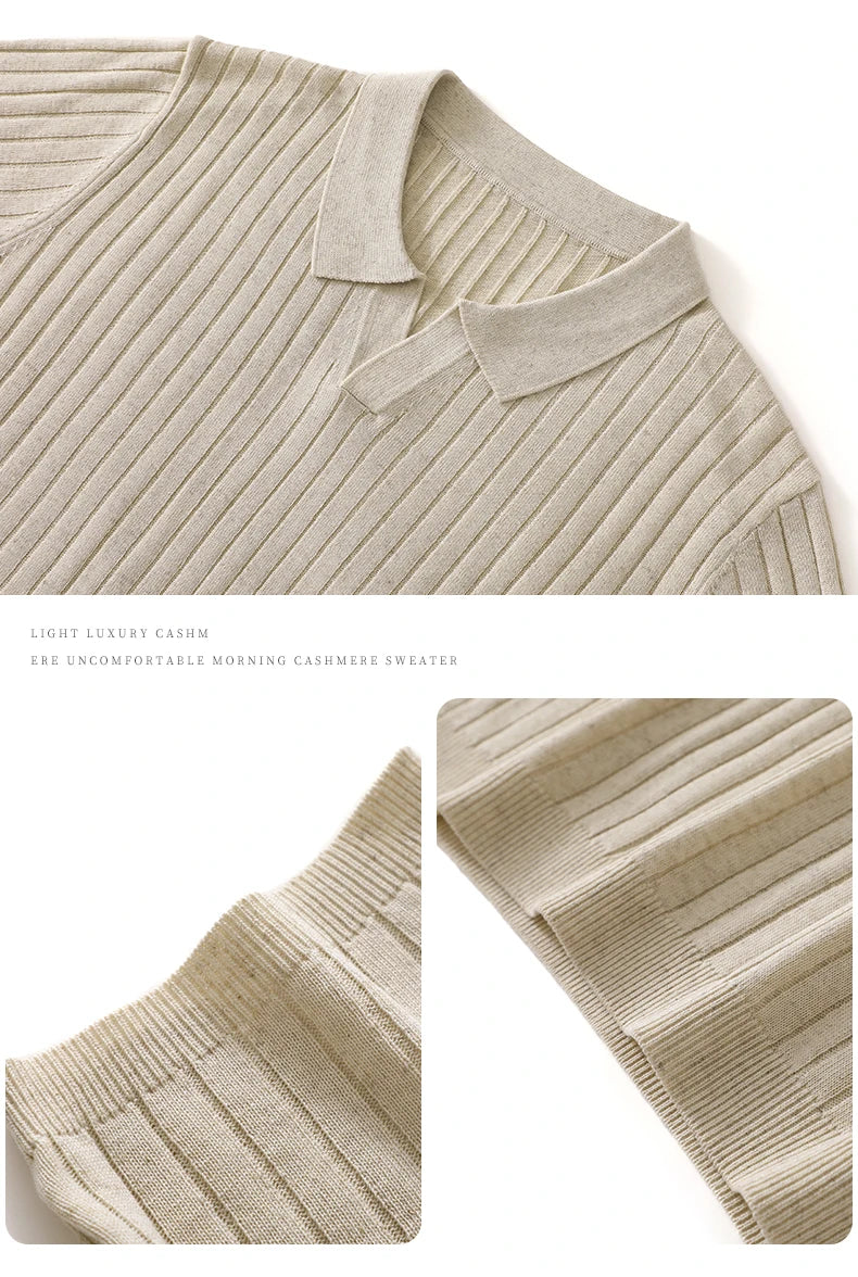 Summer New Men's 100% Lyocell Scissor Collar Solid Color T-Shirt Knit Pullover Bussiness Casual Short-sleeved POLO Collar Tees