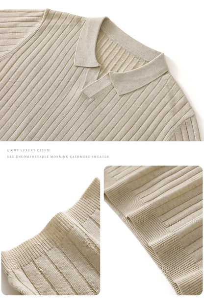 Summer New Men's 100% Lyocell Scissor Collar Solid Color T-Shirt Knit Pullover Bussiness Casual Short-sleeved POLO Collar Tees