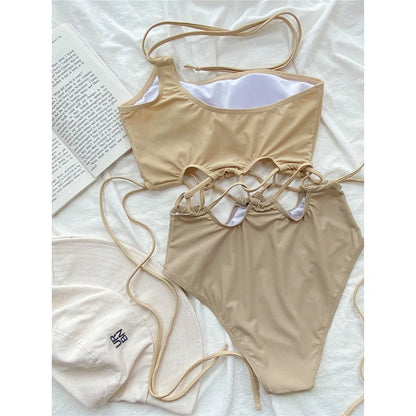 Wrap Around Cut Out One Shoulder Women Swimwear One Piece Swimsuit Female High Cut Padded Bather Bathing Suit Swim Lady V3395