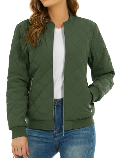 TACVASEN Padded Warm Jackets Womens Fashion Retro Pilot bomber Jackets Diamond Quilted Coats Full Zip Up Pockets Casual Outwear