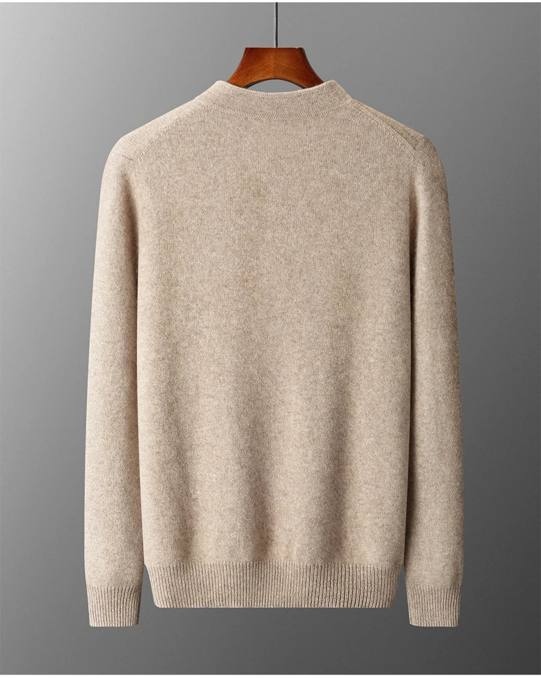 New Chinese Style Men's Pullover 100% Pure Wool Knit Sweater Autumn Winter Retro Stand Collar Long Sleeve Fashion Cashmere Tops
