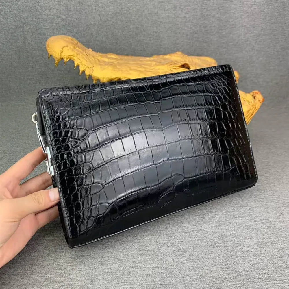 Authentic crocodile belly leather password lock handbag real crocodile leather men's business wrist bag card bag