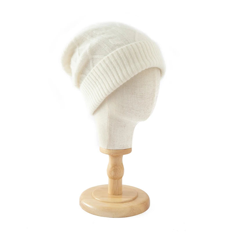 DjzDsm 100%Pure Wool Women's Hat For Winter Warm Soft Luxury Cashmere Twists Slouchy Street y2k Women's Hat