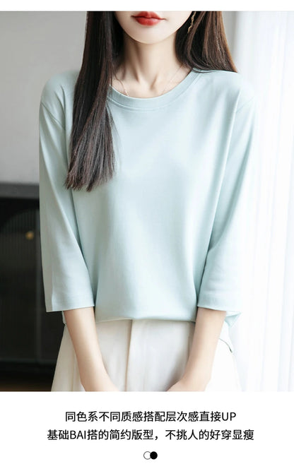Spring And Summer New White Mercerized Cotton Short Sleeve T-Shirt Feminine Joker Cotton Cropped Sleeve Bottoming Shirt