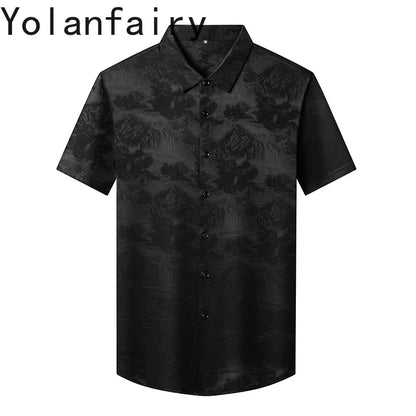 YOLANFAIRY 92.4% Mulberry Silk Mens Shirts Summer Shirt for Men Camisas Hombre Mens Button Up Shirt Mens Fashion Shirt Tops