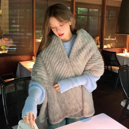New mink woven women's scarf autumn and winter twill shawl warm herringbone scarfs fur Knitting high quality fishtail Scarves