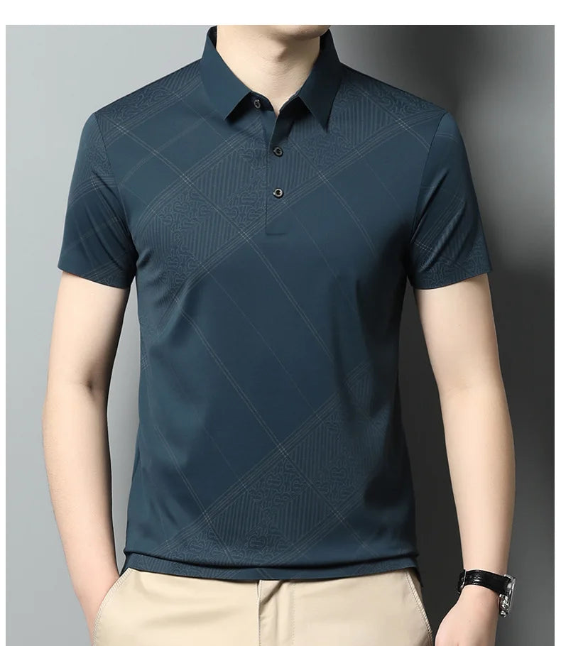 YOLANFAIRY Mulberry Silk T Shirt Men Polo Shirt Mens Shirts Short Sleeves Polos Hombre Manga Corta Summer Mens Clothing 2024
