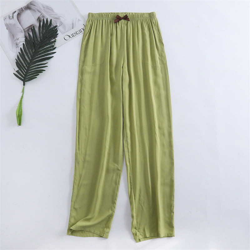Spring and summer new women's trousers 100% viscose leg + straight casual breathable comfortable plus size home sleep pants cute