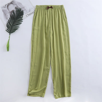 Spring and summer new women's trousers 100% viscose leg + straight casual breathable comfortable plus size home sleep pants cute