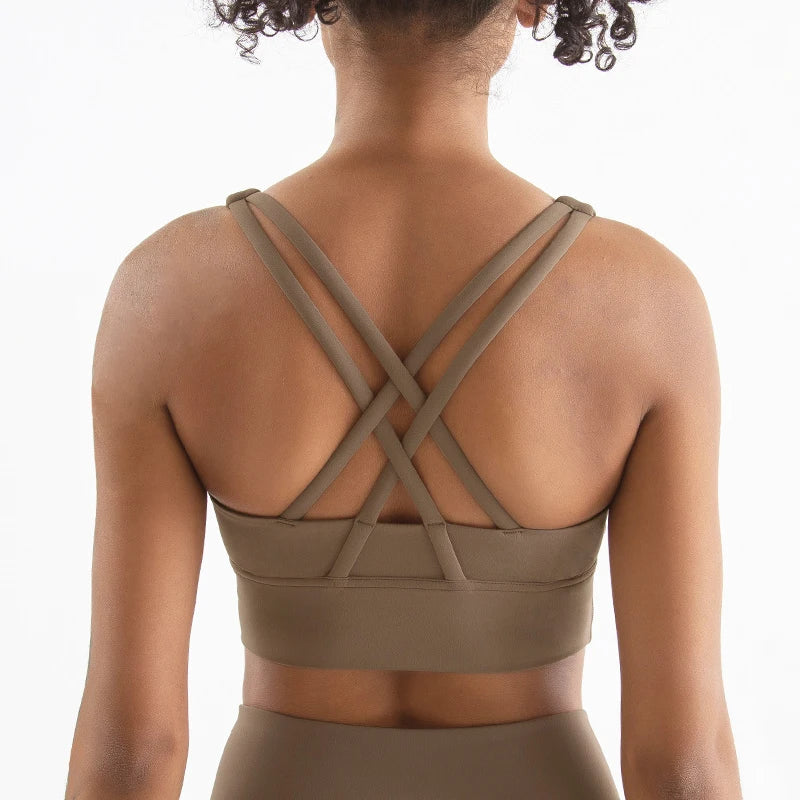 SOISOU Top Women Bra Cropped Bralette Gym Yoga Sports Bra Cross Sexy Back Female Bra Breathable Top Women's Underwear 25 Colors