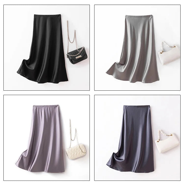 SuyaDream Silk Skirt for Woman 93%Silk 7%Spandex Solid A-line 2025 Spring Summer Chic Mid Skirts