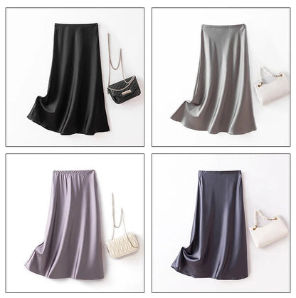 SuyaDream Silk Skirt for Woman 93%Silk 7%Spandex Solid A-line 2025 Spring Summer Chic Mid Skirts