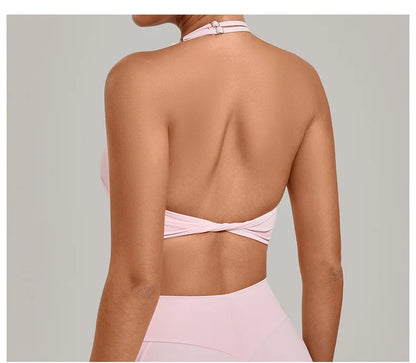 TRY TO BN Yoga Sports Bra Women's Zipper Halter Neck Naked Feeling Backless Underwear Fitness Tops Workout Running Gym Clothing