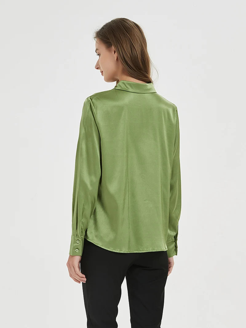 SuyaDream Woman Solid Shirts 93%Real Silk 7%Spandex Long Sleeves Chic Blouses, 2025 Spring Autumn Office Lady Top