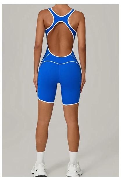 TRY TO BN Yoga Jumpsuit Sports Hollow Back Breathable Contrasting Color Bodysuit Fitness One Piece Set Running Gym Woman Clothes