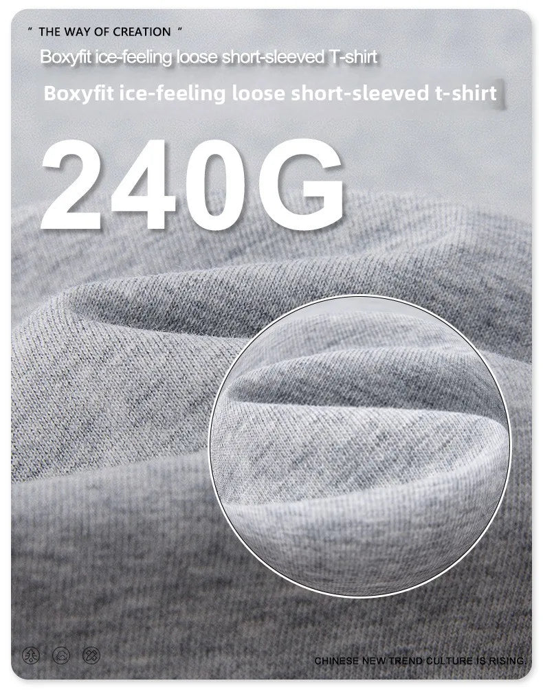 Custom LOGO Men's 240G Cotton Polyester American Cool Short Width Boxyfit Loose Short Sleeve T-Shirt Casual Top
