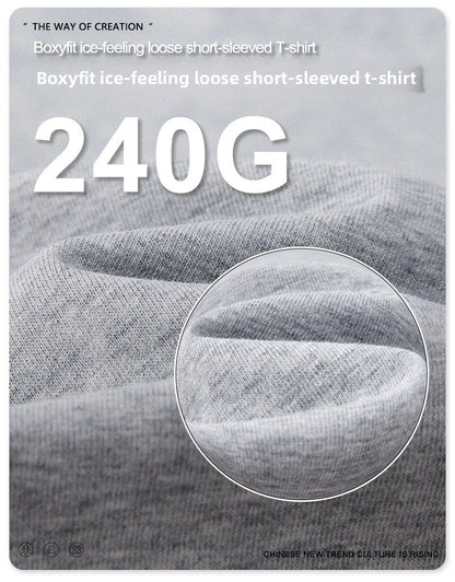 Custom LOGO Men's 240G Cotton Polyester American Cool Short Width Boxyfit Loose Short Sleeve T-Shirt Casual Top