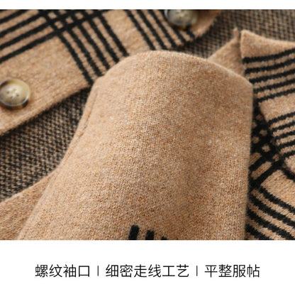 100% Merino Wool Men's Lapel Collar Knit Cardigan Coat 2025 Spring/ Autumn New POLO Neck Grid Suit Shirt Cashmere Jacket Sweater