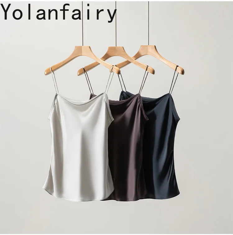 YOLANFAIRY 93% Real Mulberry Silk Camis Woman Clothing 2026 High Quality Silk Satin Tops Women's Tanks Top Sleeveless Basicwear