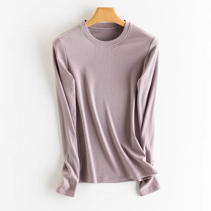 SuyaDream, Women Bottoming T Shirt, Silk Viscose Blend, Long Sleeves, Solid Basic Thermal  Shirt, 2024 Autumn Winter Top